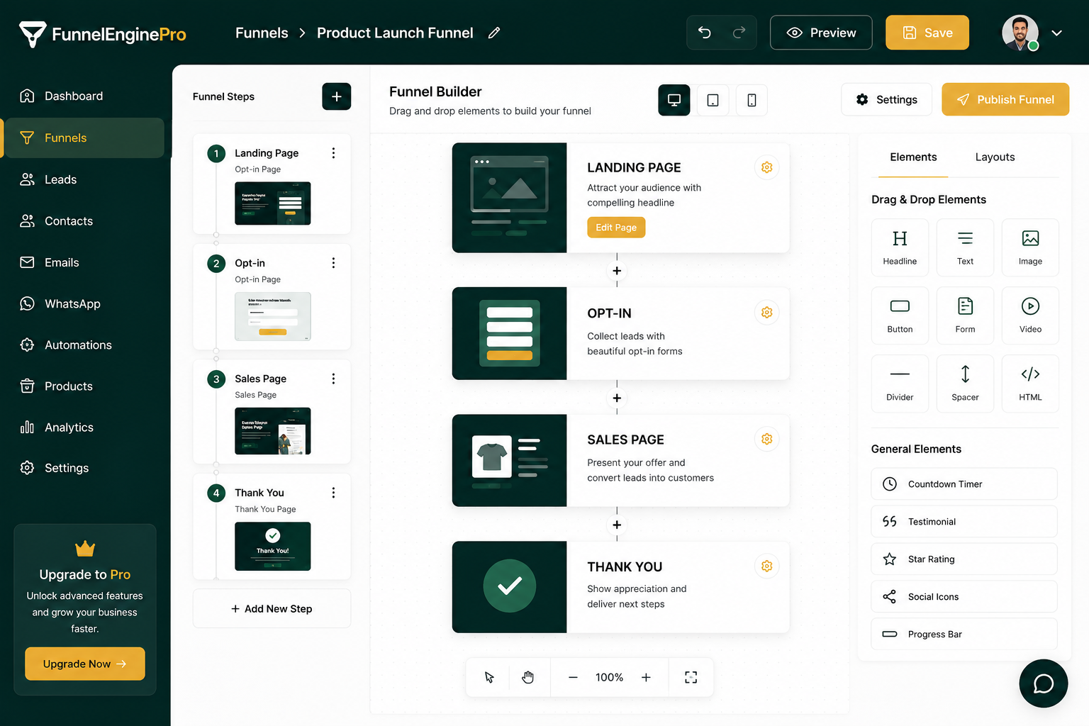 Funnel Builder Software - Drag and Drop Interface
